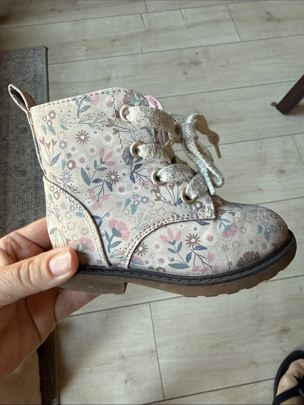 Cat & Jack Floral Lace-Up Kids Boots in Light Pink and Cream